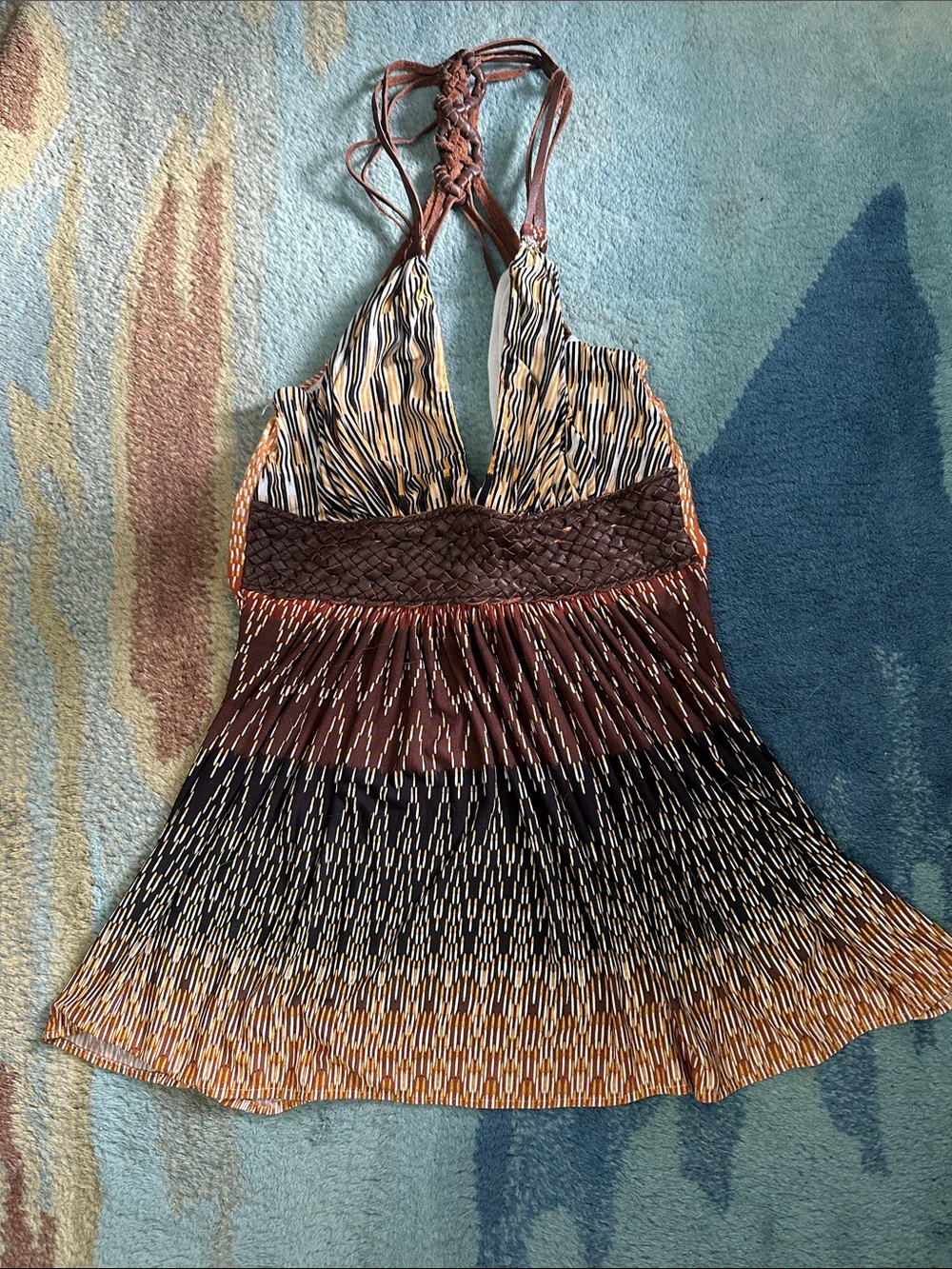 Sky Multicolor Halter Camisole with Leather Straps and front piece